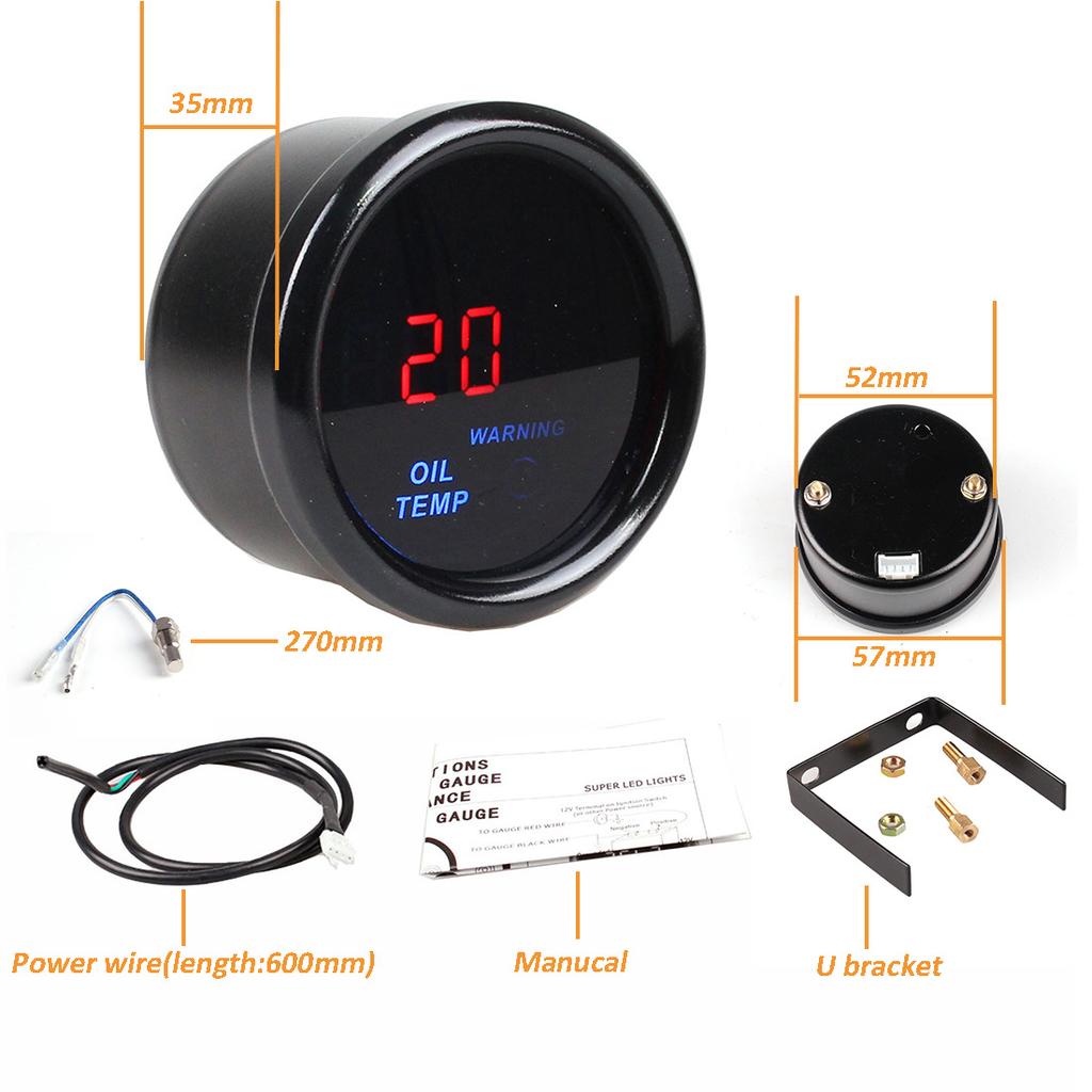 52mm Car Digital Auto Gauge Turbo Boost Bar Oil Pressure Water Temp Tachometer