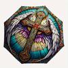 Stained Angel Wings Cross Art PrintUmbrella, Portable 3-Fold Compact Umbrella,Christmas Gift ES634