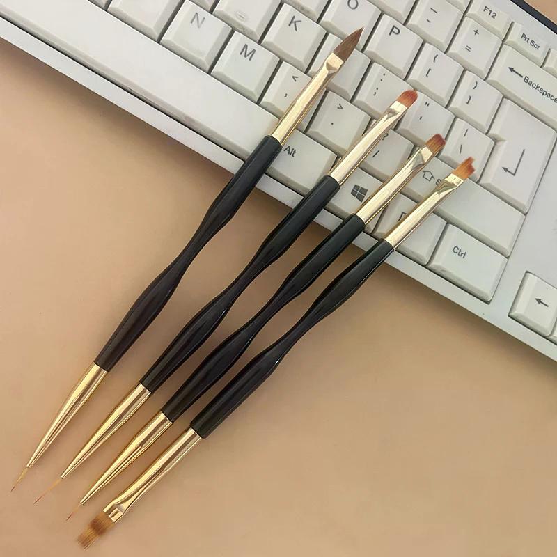 4Pcs Dual-ended Nail Brush Acrylic Nail Art Brushes Professional Gel Nail Polish Liner Flower Painting Drawing Manicure Tools