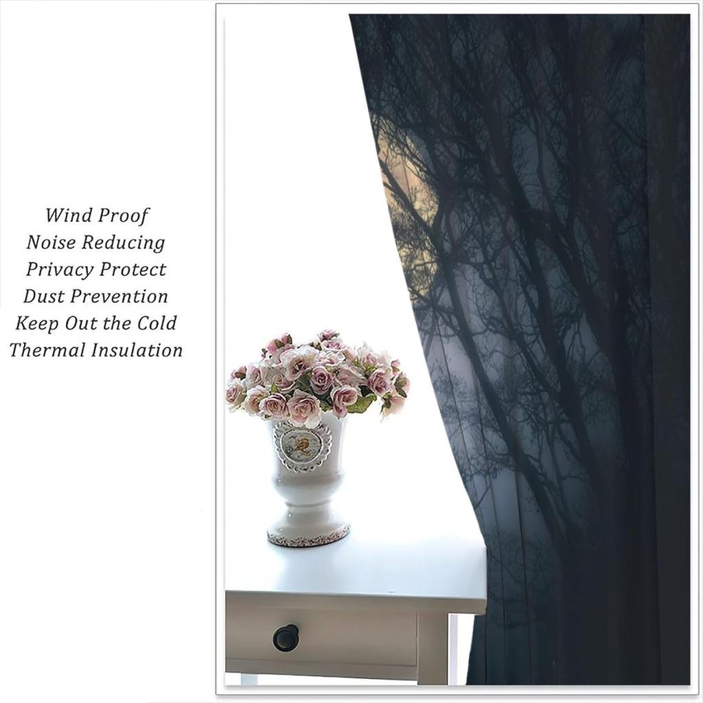 Gothic Dark Misty Forest Curtains Mysterious Horror Foggy Dim Dead Jungle Under Strange Bright Moon Thermal Insulation Blackout Made Of Polyester