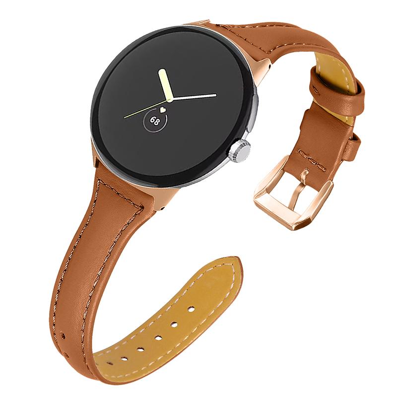 Genuine Leather Watch Strap for Google Pixel Watch 3 41mm/Watch 2/Pixel Watch Band Quick Release 20mm Watch Band with Rose Gold Connector