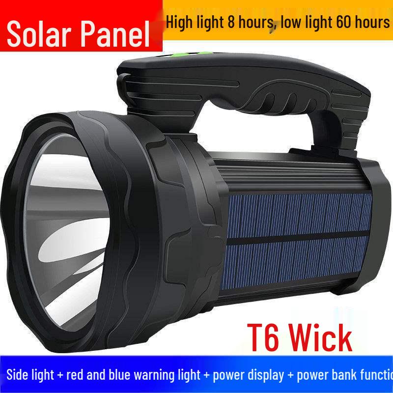 Rechargeable Solar LED Flashlight: High Power, Long Range, Waterproof, with Side Light & Remote Control.