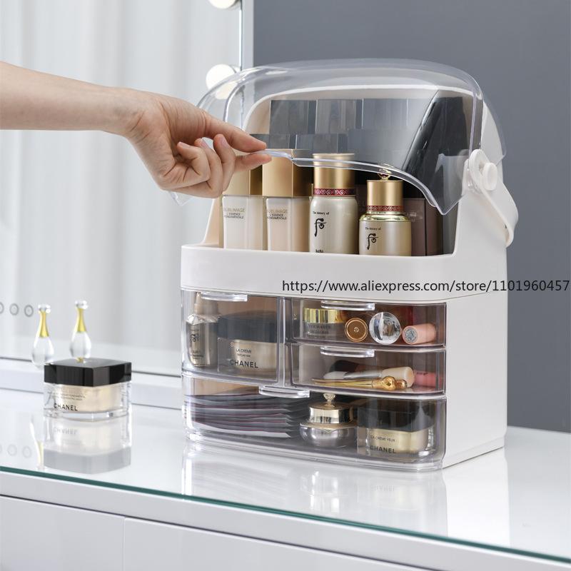 Cosmetic Organizer Large Capacity Dustproof Vanity Storage Rack for Skincare Makeup Jewelry Organizers