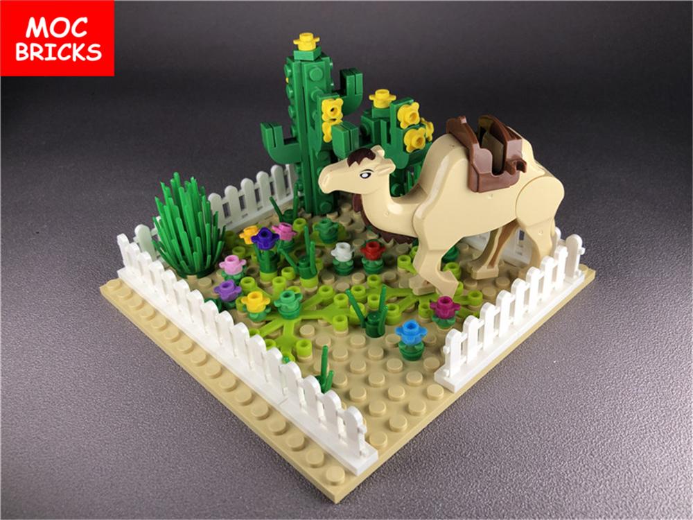 Non-Toxic Set Moc Bricks Plant Diy Desert Plant Green Cactus Oasis Camel Building Blocks Figure Dolls Children Gift