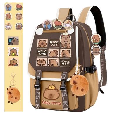 Multi-Compartment Capybara Backpack Waterproof Oxford Cloth Cartoon Animal School Bag Large Capacity Wide Straps