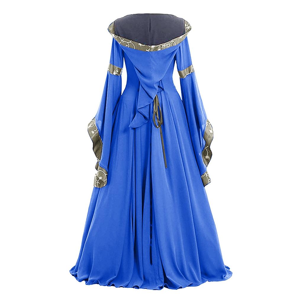 Witch Halloween Cosplay Plus size Women Medieval Gothic Hooded Maxi Dress Victorian Party Formal Gown Renaissance Steampunk