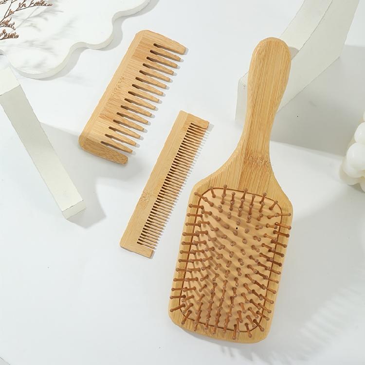 3pcs Practical Bamboo Paddle Brush and Comb for Effortless Styling and Scalp Health Suitable for Various Hair Type