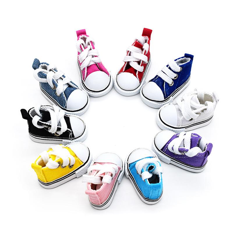 1 Pair 5cm 1/6 Handmade Denim Canvas Cloth Doll Shoes 18 Inch Lovely Mini Doll Toy Accessories Multicolor