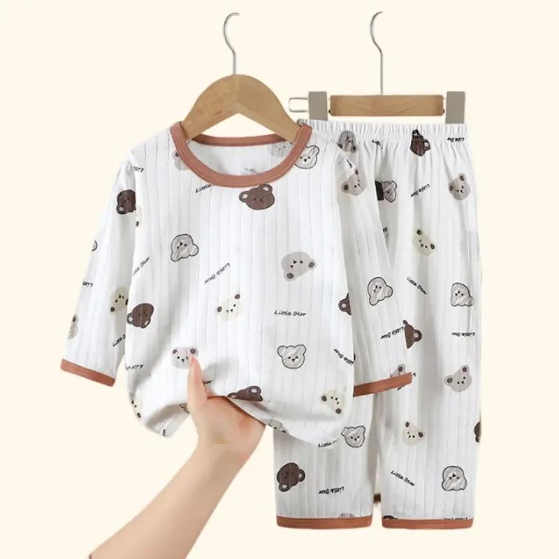 Cotton Kids Clothes Three Quart Sleeve Home Sleepwear Children's Clothing Boy Girl Autumn Winter Tops Pants Suits Children Sets
