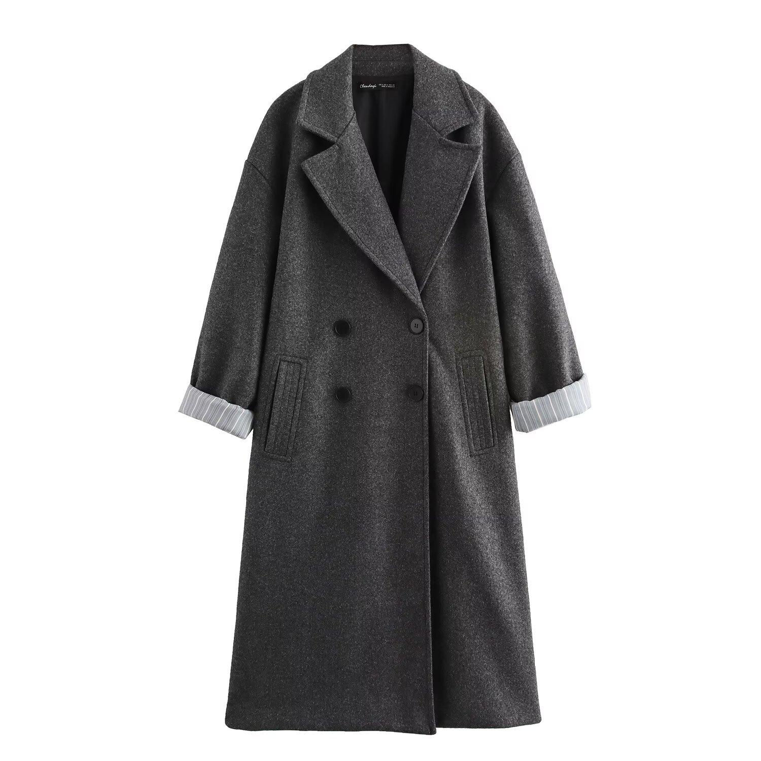 

2024 осень и зима новый продукт высокого класса чувство повседневный свободный иностранный стиль женская одежда свободный лацкан двубортное пальто XS серый