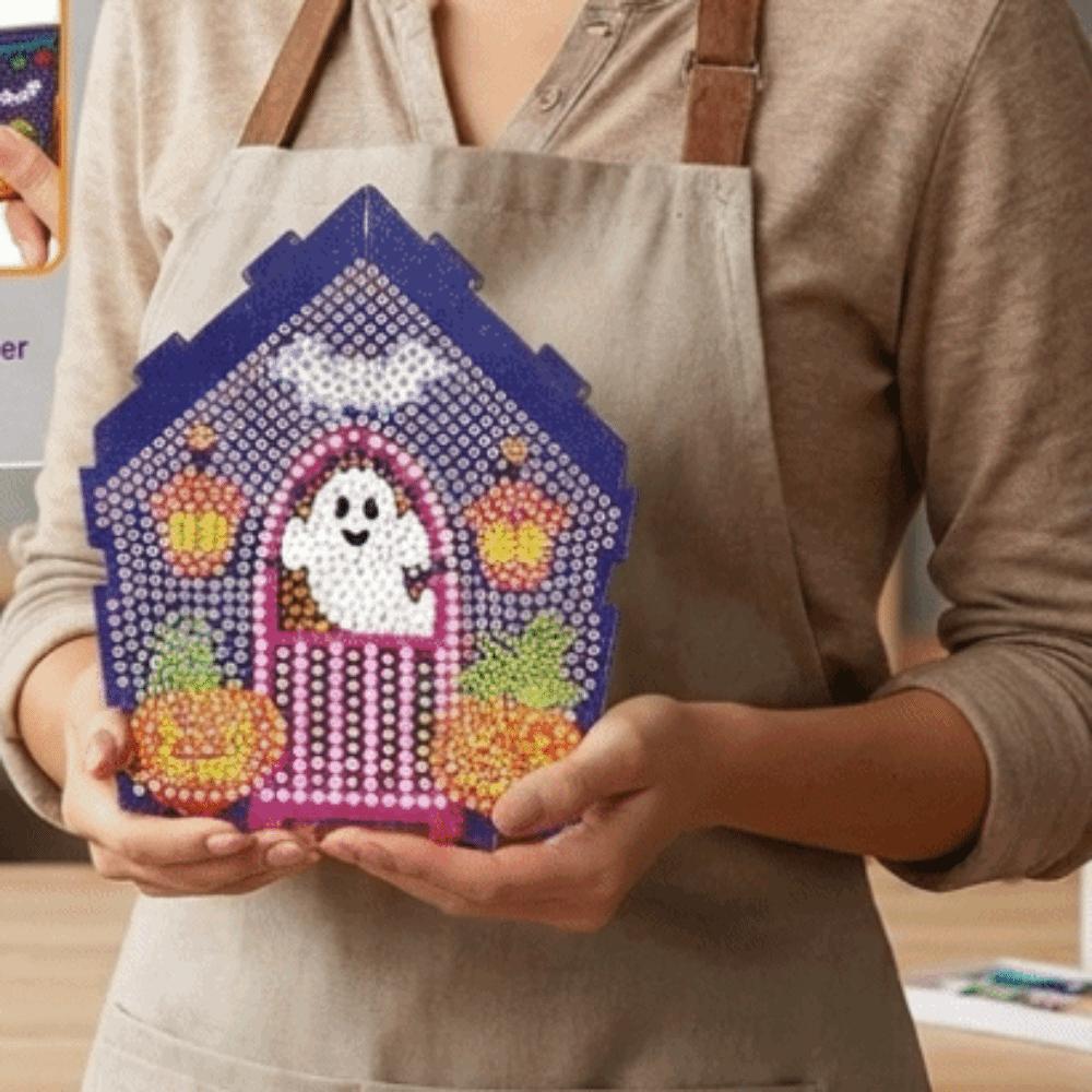 3D Wooden House Halloween Rhinestone Painting Kit Cute Handmade Craft Set Party Decor