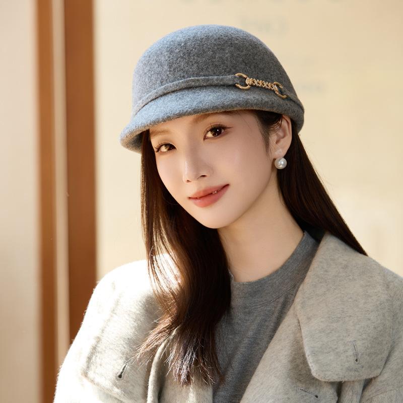 Hepburn Style Elegant Women's Woolen Basin Hat Woolen Top Hat Fashion Travel Hat Bucket Hat
