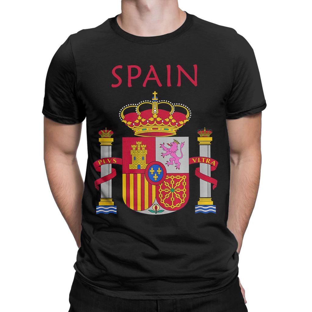 Unique SPAIN Flag TShirt for Men Crew Neck Pure Cotton T Shirt Short Sleeve Tees Plus Size Clothing