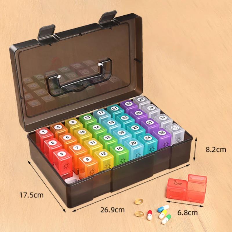 Månedlige pilleesker Reise Dispenser Oppbevaringsbeholder Fargerik Legemiddeldispenser Pakkebeholder 32 Rom Pilleboks Organizer 31 Dager