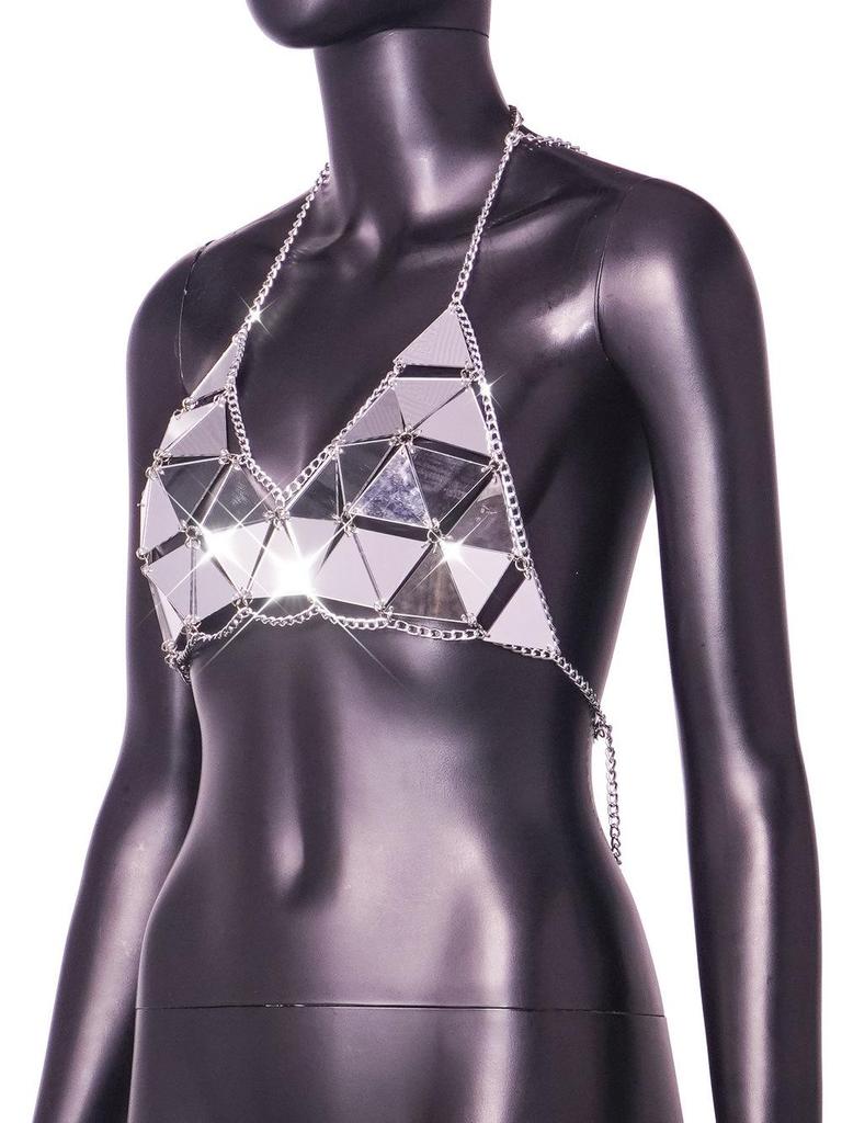 2023 Summer Disco Chic: Women's Sequin Acrylic Patchwork Top