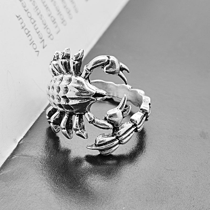 Huajie Retro Punk Style Rings Old Metal Rock Scorpion Shaped Resizable Rings New Gifts Accessories