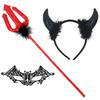 Magic Prop for Halloween Devil Horns Headband Pitchfork Lace Eye Masque Set, Plush Horn Cosplay Red Demon Costume Accessories Adults, Masquerade