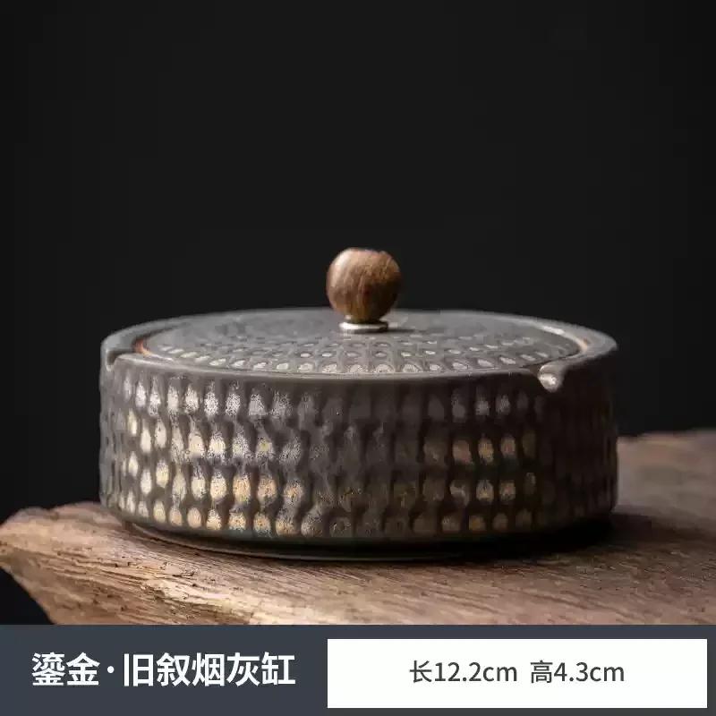 Ceramic Ashtray with Cover Home Office Creative Living Room Chinese Fly Ash Proof Ceramic Ashtray
