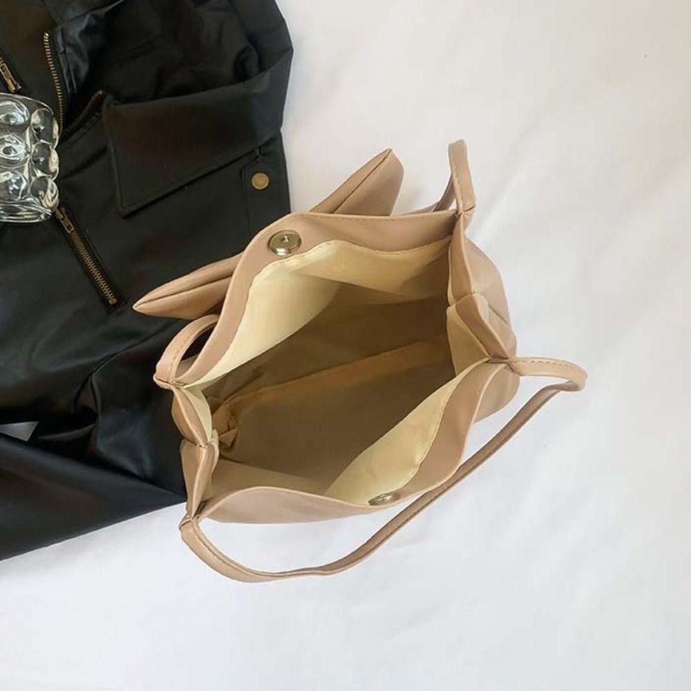 Bucket Bag INS Tote Bag Solid Color Fashion Underarm Bag Casual PU Bow Shoulder Bag  Children