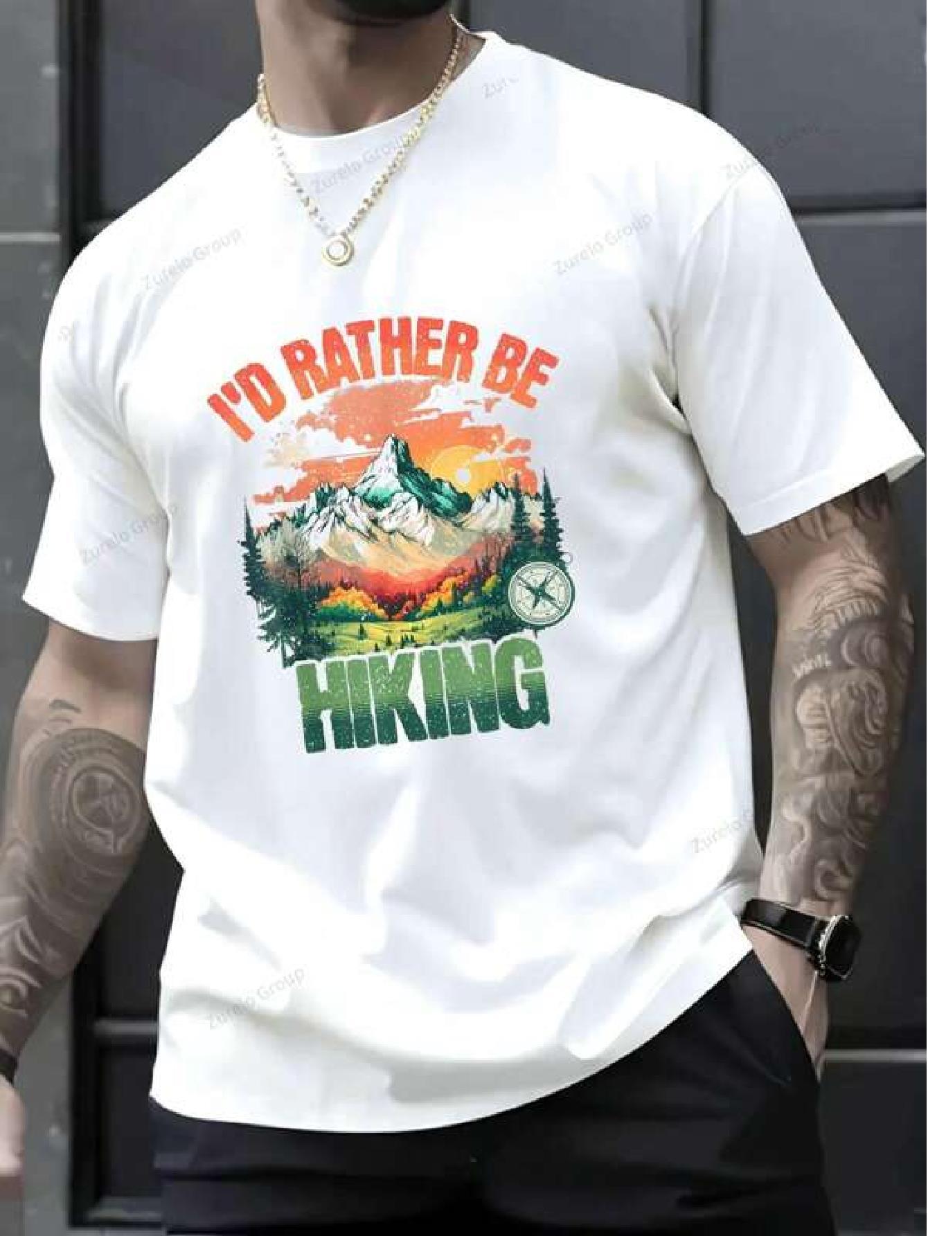 & WoCotton Printed T-shirts - I d Rather Be Hiking Graphic Tee S
