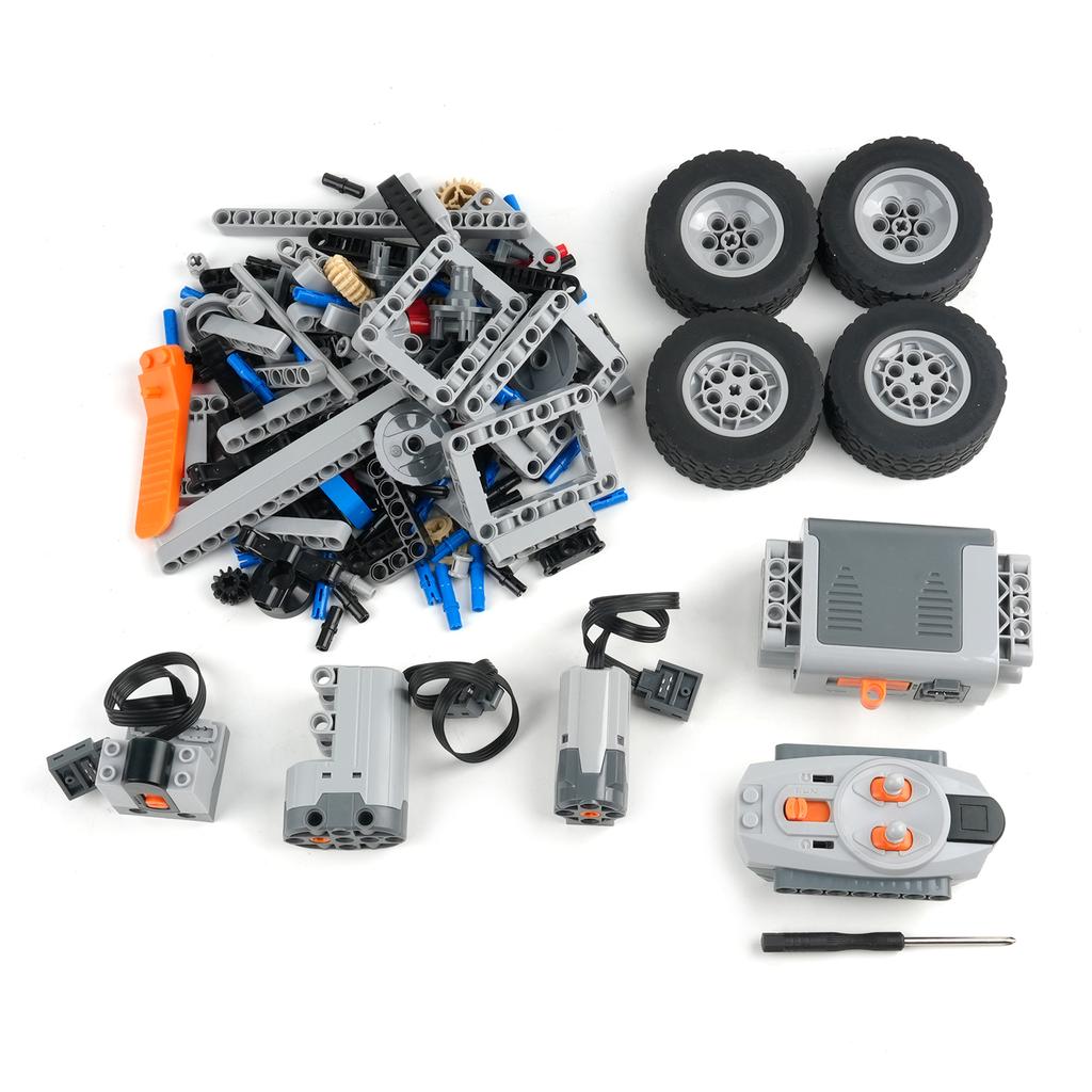 4WD RC Car Chassis Kit Electric Building Block Set w/Motor Wheels, Receiver Battery Box DIY Technical Toy for Simulation