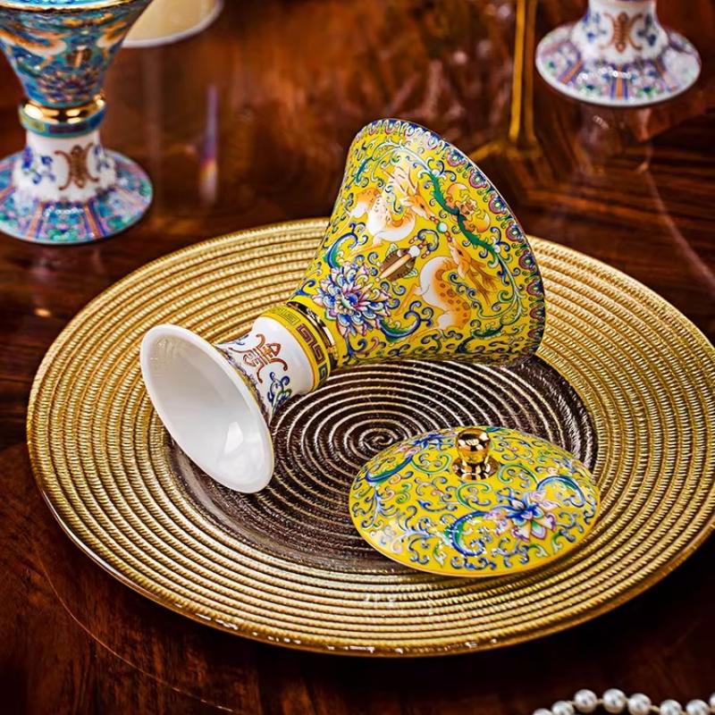 BEPAN 1PC Enamel Color Household Small Teacup Chinese Bone China Milk Tea Cup Tall Supply Bowl Ceramic Gorgeous Style Household Goods