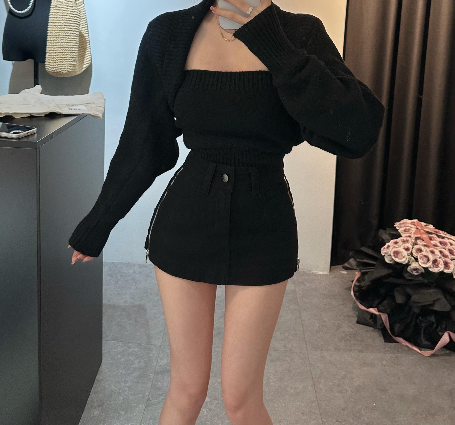 Women s Summer High Waist A-line Denim Skort with Side Zipper - Slimming and Hip-Hugging Design Small чёрный