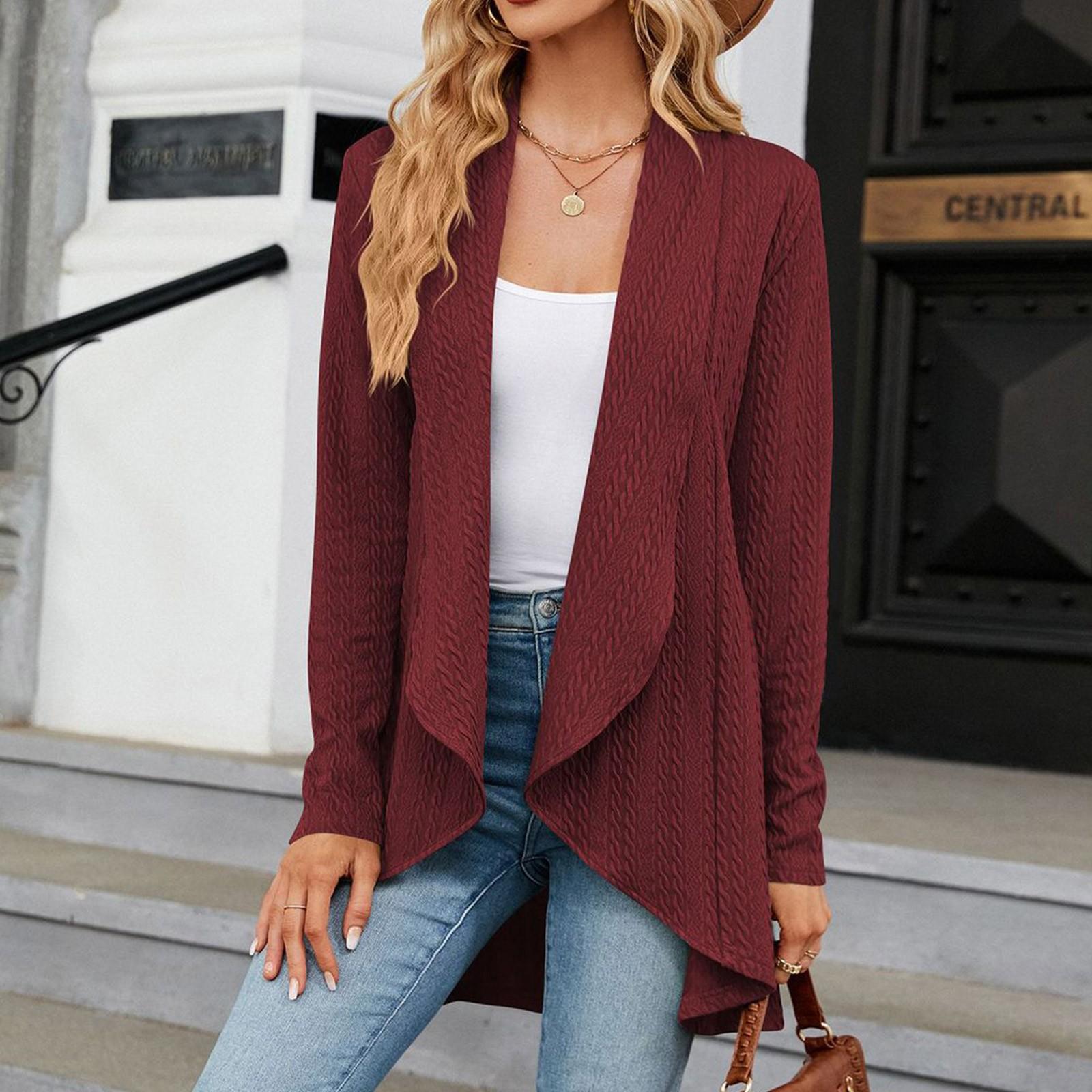 

Women s Autumn And Winter Tops Women s Long Sleeve Solid Color Loose Cardigan Tops Women s Knitted Jacket S винний