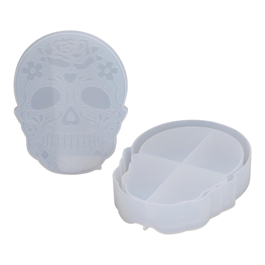 Storage Box Silicone Mold Skull Shape Easy Demolding Epoxy Resin Mold with Lid for DIY Cosmetic Jewelry Storage Box
