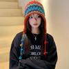 Women'S Baotou Hat Autumn And Winter Colorful Tassel Ball Tie Earmuffs Hollow Knitted Wool Hat