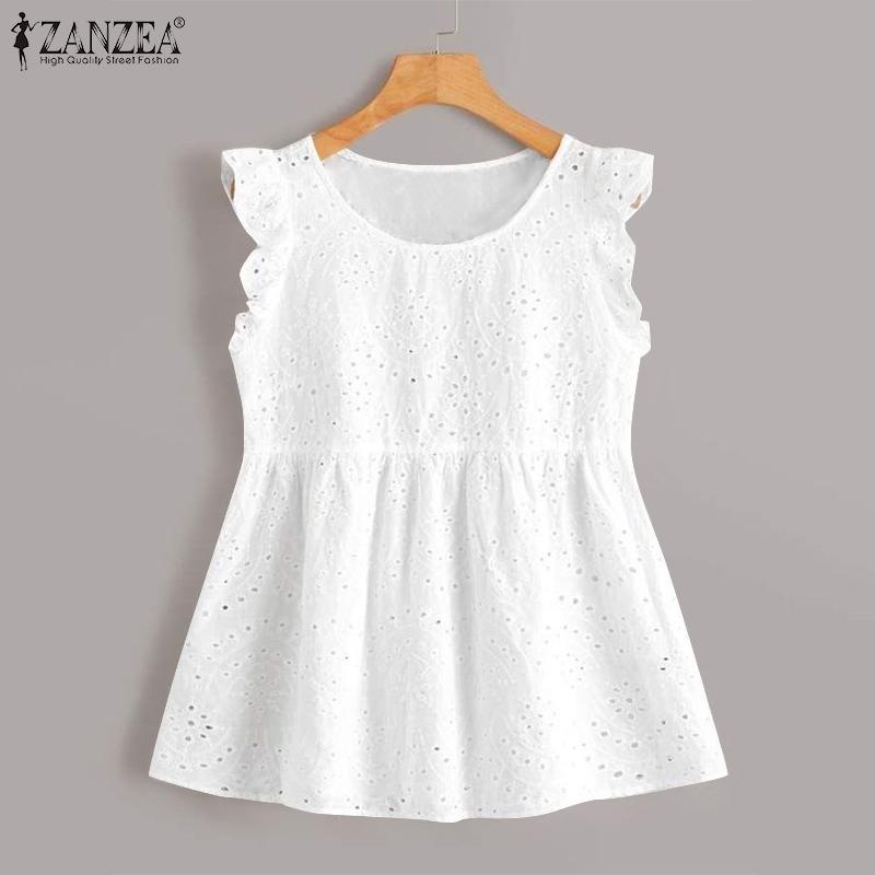 

ZANZEA женские повседневные кружевные однотонные свободные майки без рукавов с круглым вырезом S белый