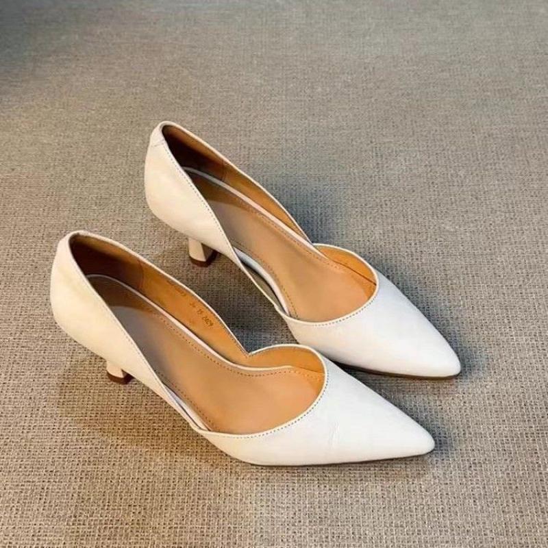 Damen-Beige Spitz zulaufende Kitten Heels - Stilvolle & Bequeme Kleiderpumps, Damenschuhe 38 weiß