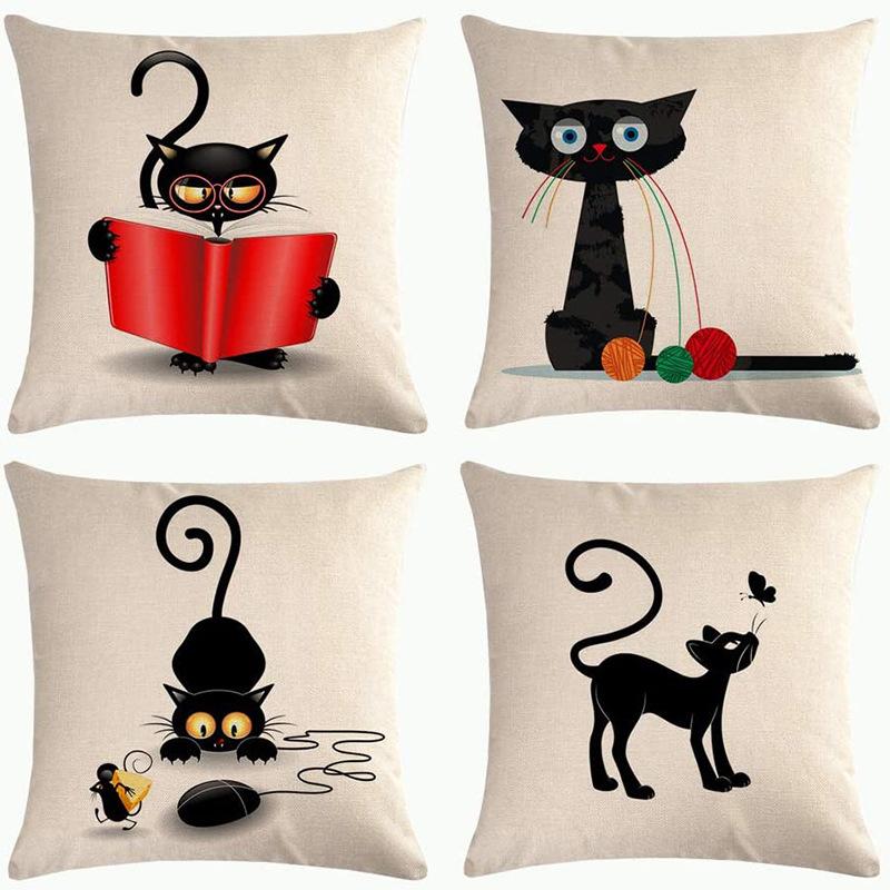 Kitten Gift Pillowcase Cute Pet Printed Linen Pillow Cushion Cover Bedside Living Room