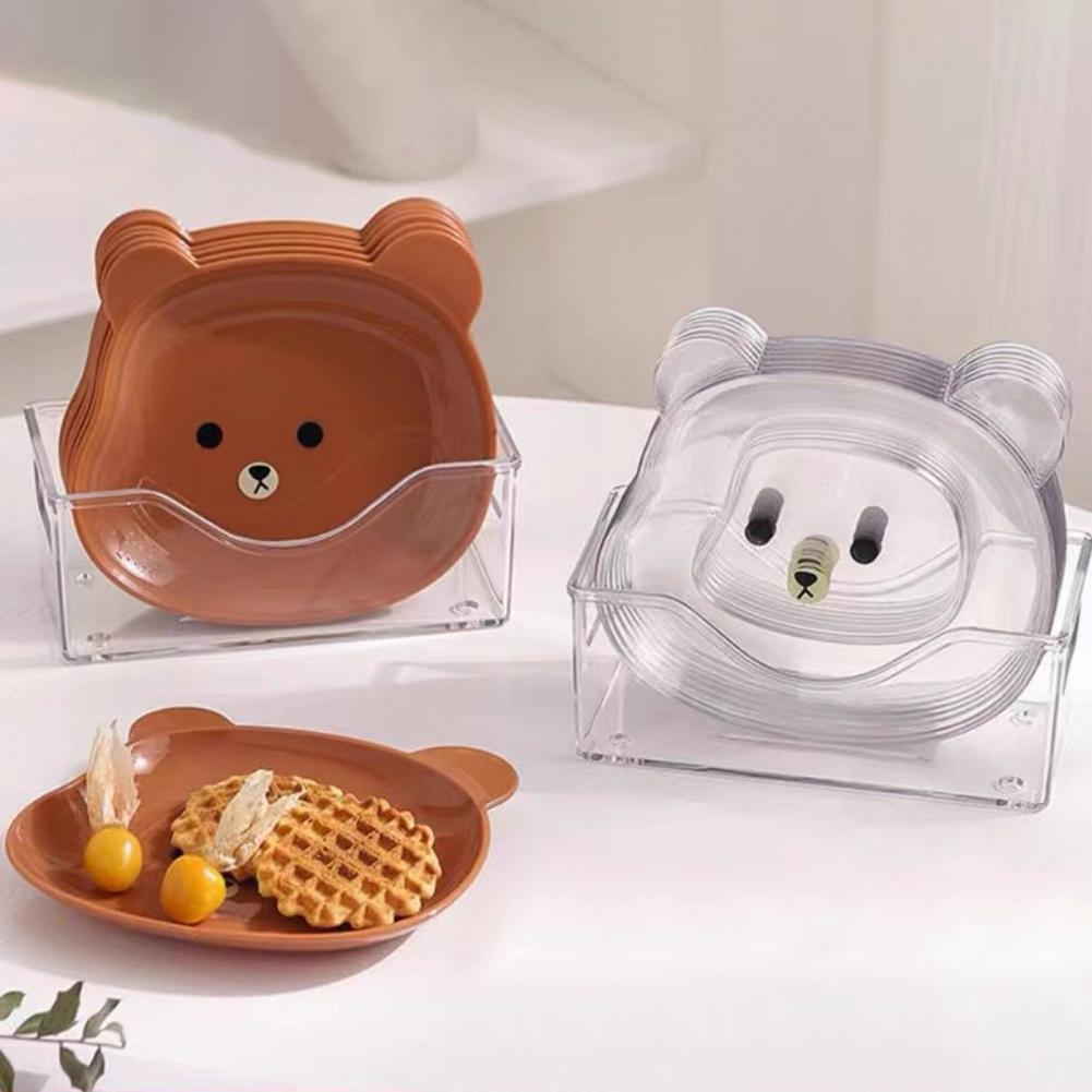 Sauce Dish Plates Dinnerware 2Pcs Snack Plate Easy To Clean Plastic Cartoon Bear Shape Kitchen Gadget
