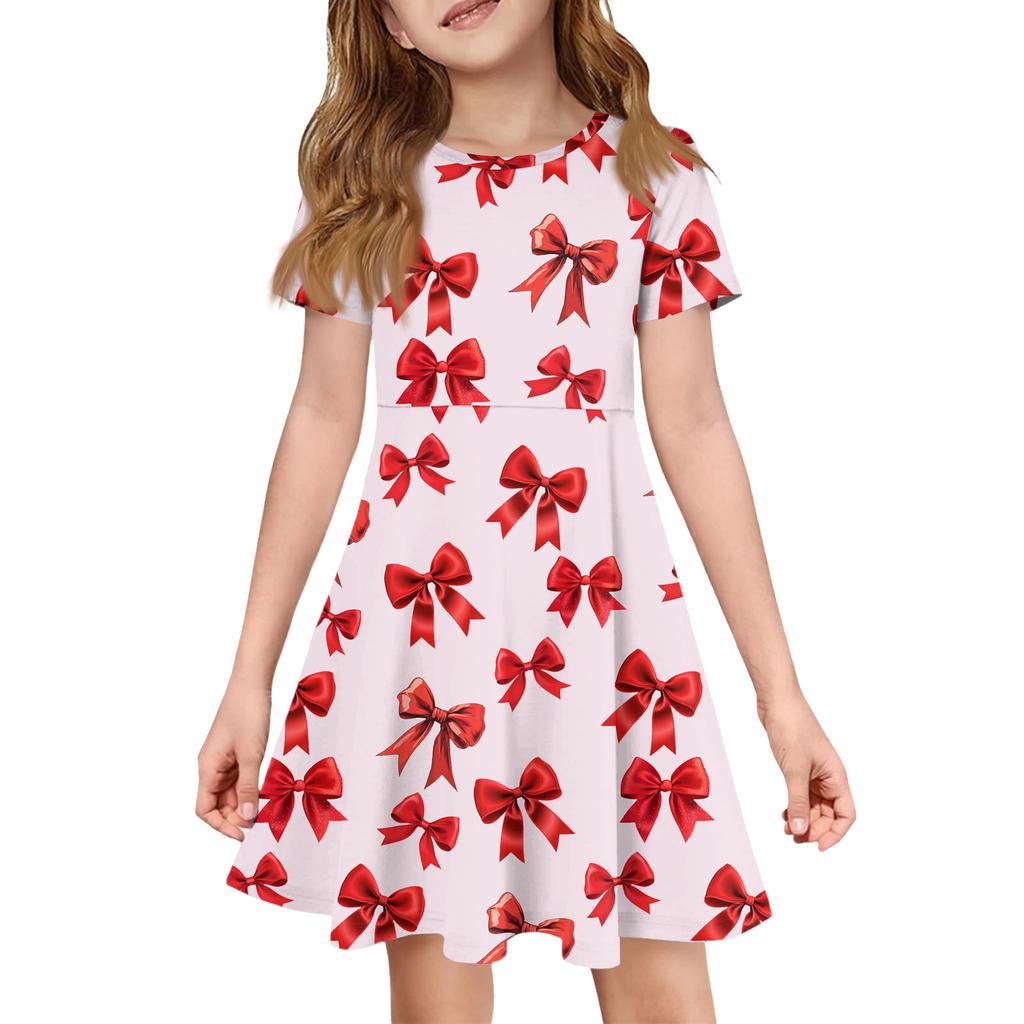 Girl Summer Dress Color & Print Short Sleeve Dress With Pocket Casual Dress Shorts Sleeve Party Dress Easter Day