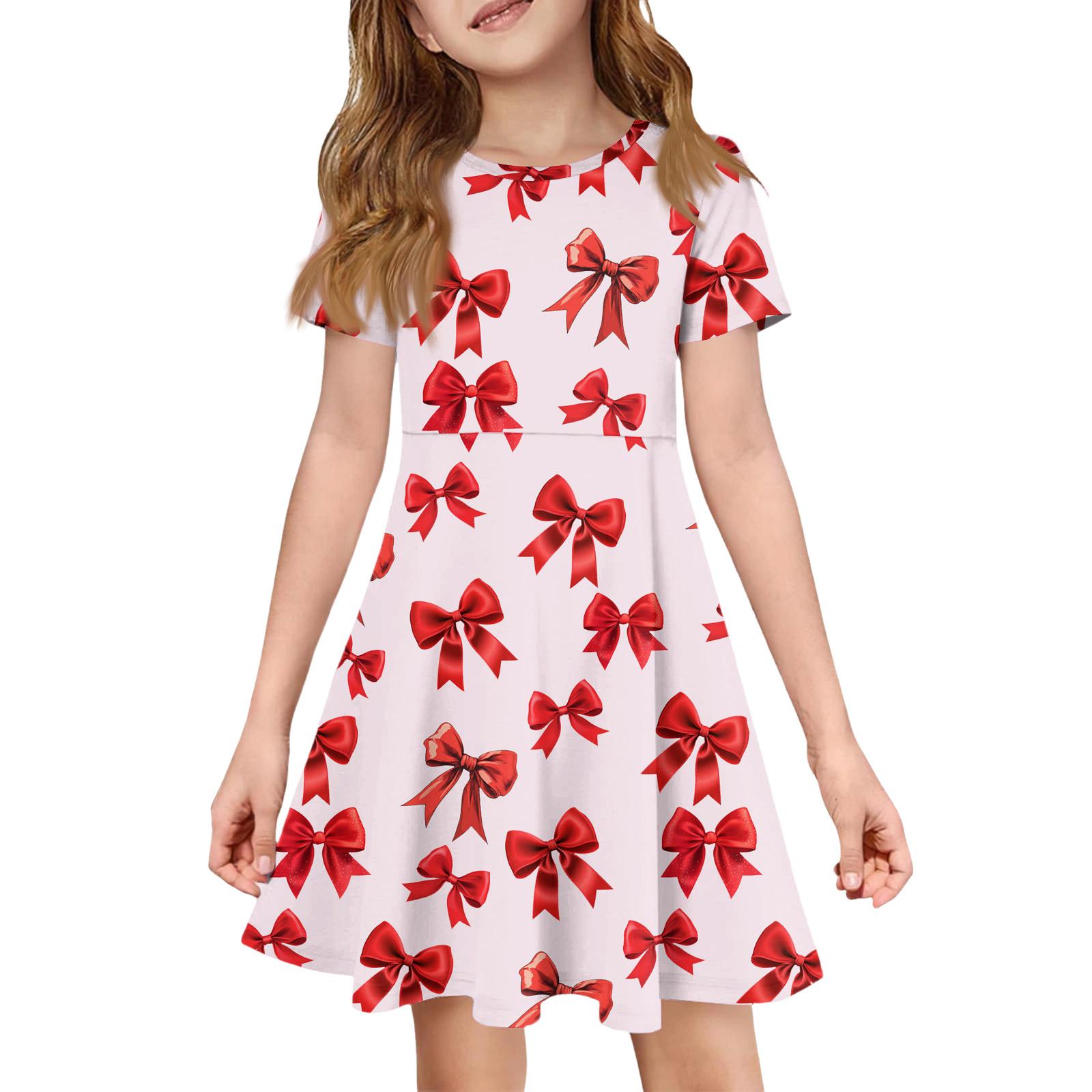 

Girl Summer Dress Color & Print Short Sleeve Dress With Pocket Casual Dress Shorts Sleeve Party Dress Easter Day 160 Кіновар