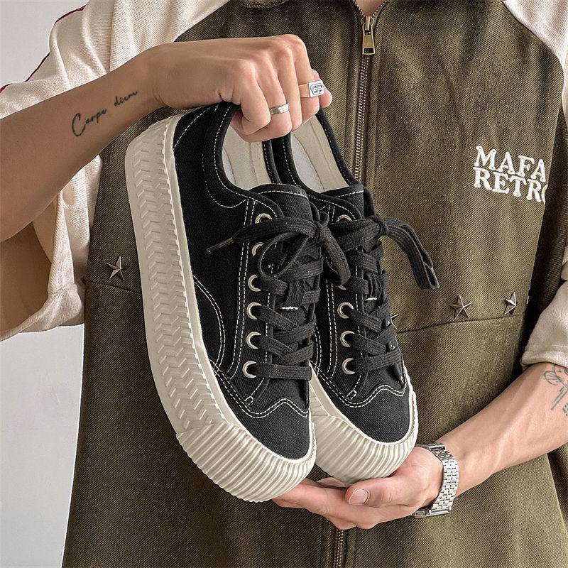 

Men s Lightweight Canvas Sneakers: Breathable, Anti-Wear, Height-Increasing Low-Tops with Soft, Thick Soles for Casual Summer Wear. 78