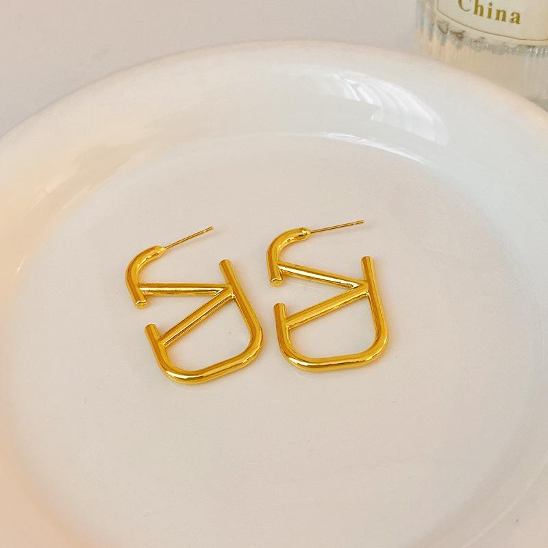 Gold French Simple Round Plain Ring Earrings Light Luxury Earrings Hong Kong Style Earrings