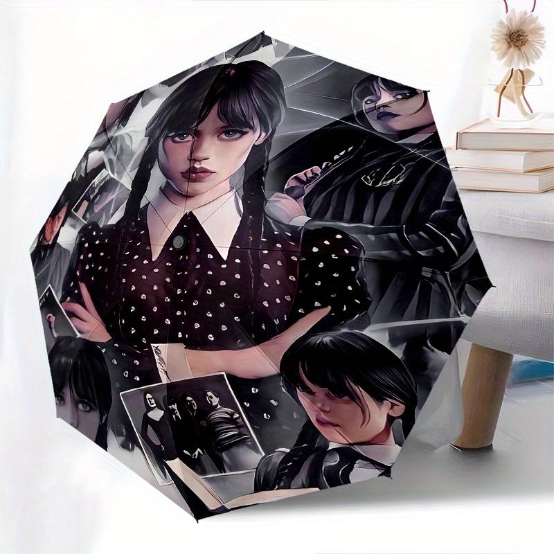 Wednesday Addams,Gothic Fashion Automatic Folding Umbrella 8 Ribs Lightweight Design, Durable Iron Frame, Compact and Portable, Ideal Birt