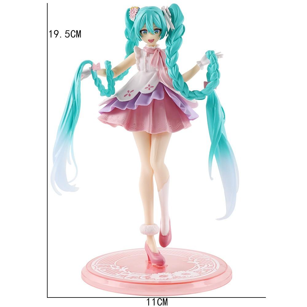 New Anime Hatsune Miku Virtual Singer Manga Figurines  Green Long Hair Pink Skirt Kawaii Girl PVC Action Figure Model Toy