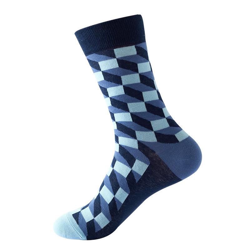 Hundreds Fashion Business Men 100% Cotton Happy Lattice Socks Unisex Boys Combed Hip Hop Street Skateboard Funny High Sox Set