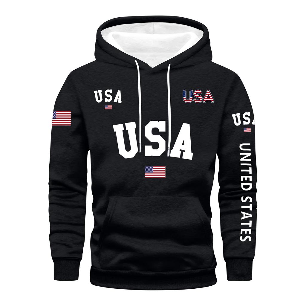 Men's Loose Flag Printed Hooded Sweatshirt Men's Casual Fashion Sports Sweatshirt