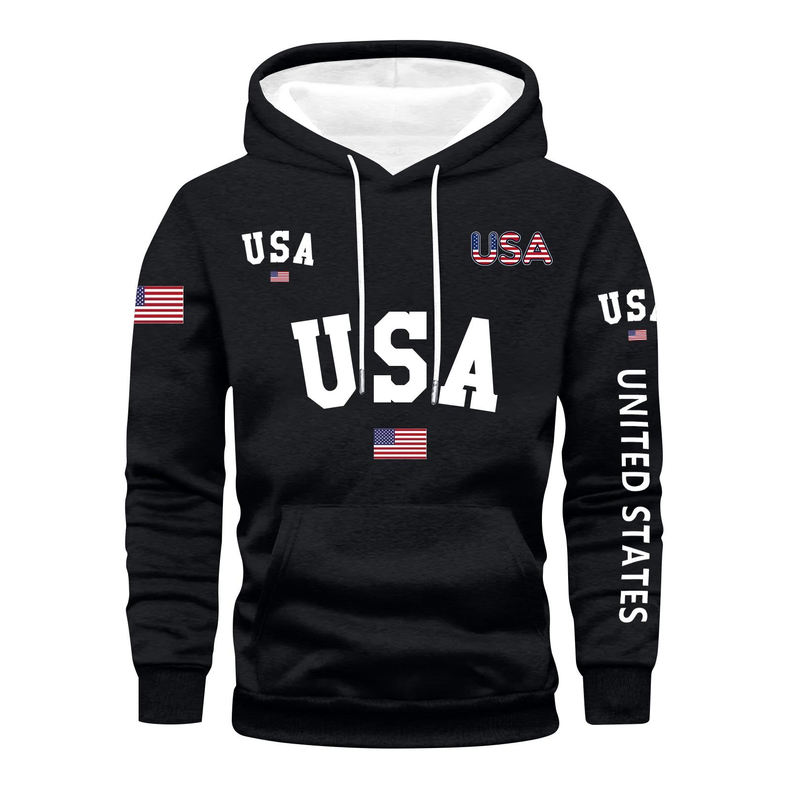 Men s Loose Flag Printed Hooded Sweatshirt Men s Casual Fashion Sports Sweatshirt L
