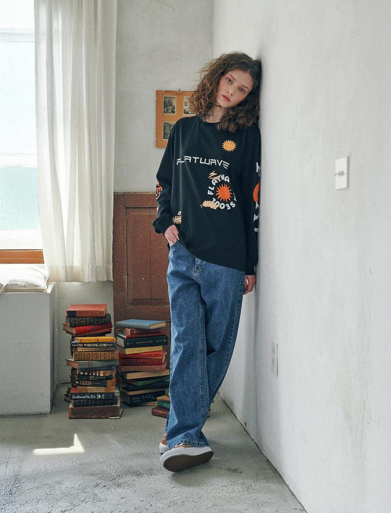 FLATWAVE IN SEOUL Elva Print Longsleeve T-Shirt Black