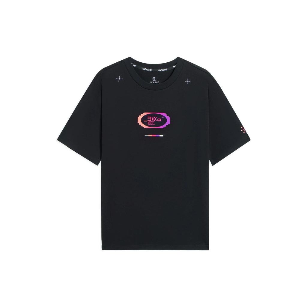 Li-Ning Wade Series Pixel Letter And Number Print Casual Short Sleeve T-Shirt Men Tops Black AHSSA47-1