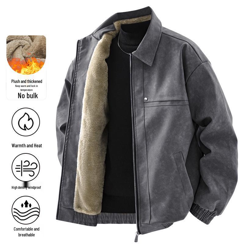 Herren Retro Lederjacke mit Samtfutter - Braun