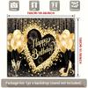 2D Black Gold Heart Happy Birthday Party Decoration Background Banner