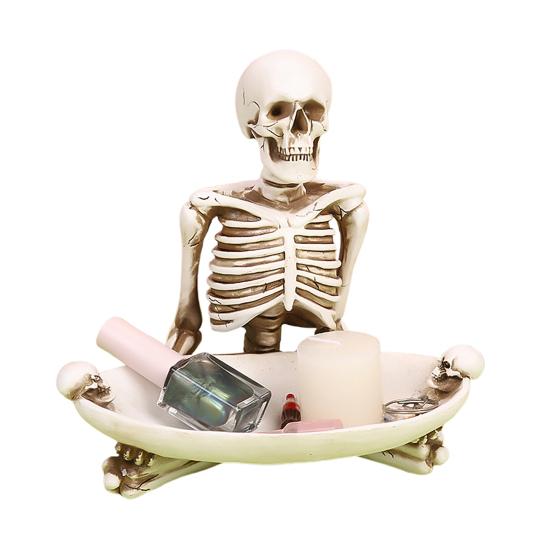 Skull Storage Tray Halloween Scary Skeleton Candy Bowl Resin Skull Fruit Snack Serving Tray Vintage Jewelry Dish for Home Tabletop Party Bar Decor