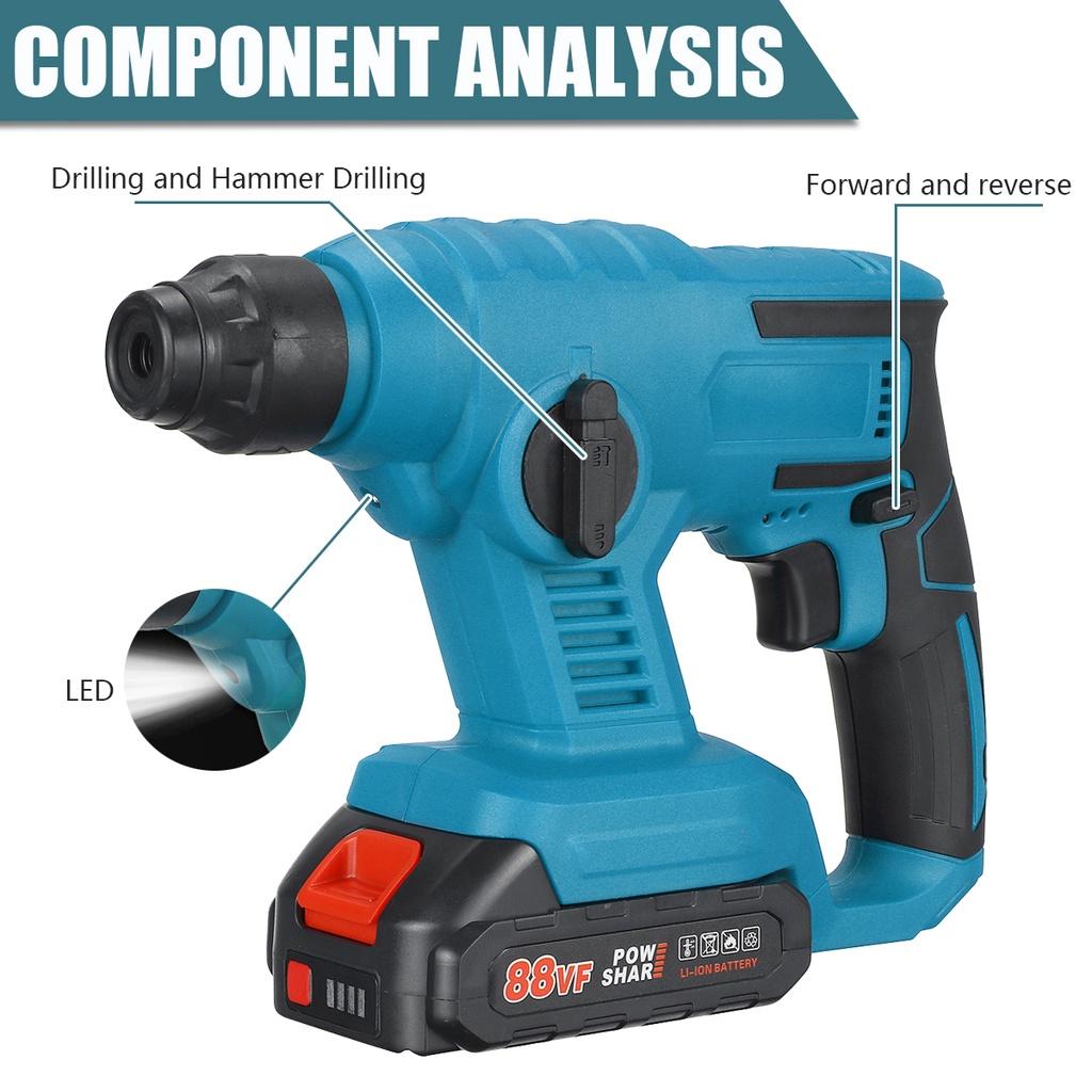 6200RMPM 88VF Electric Rotary Hammer Rechargeable Cordless Multifunction Hammer Impact Drill for 18V Battery