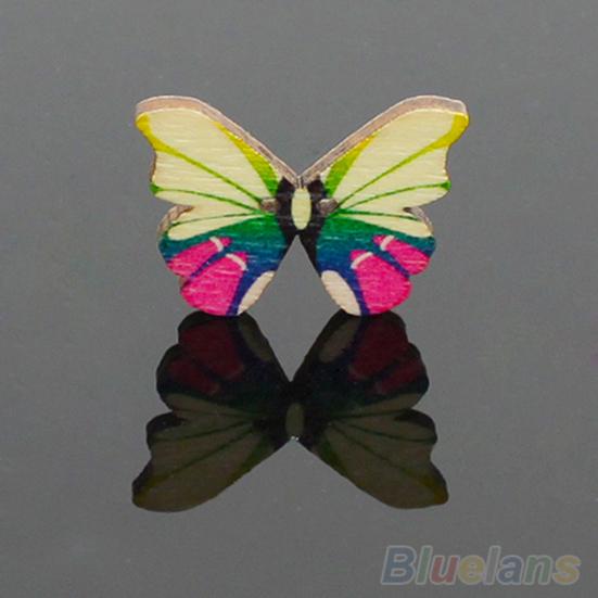 50pcs 2 Holes Mixed Color Butterfly Wooden Buttons Sewing Scrapbooking DIY
